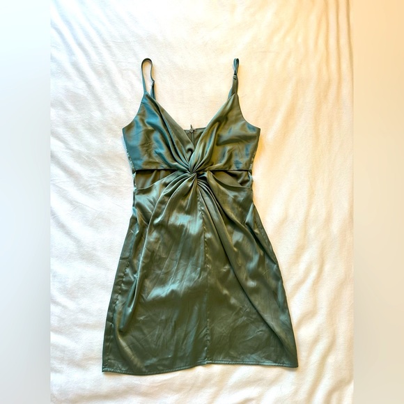 Green Satin Mini Dress - Picture 1 of 7